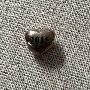 Pandora Silver Heart Charm with '2015' Engraving